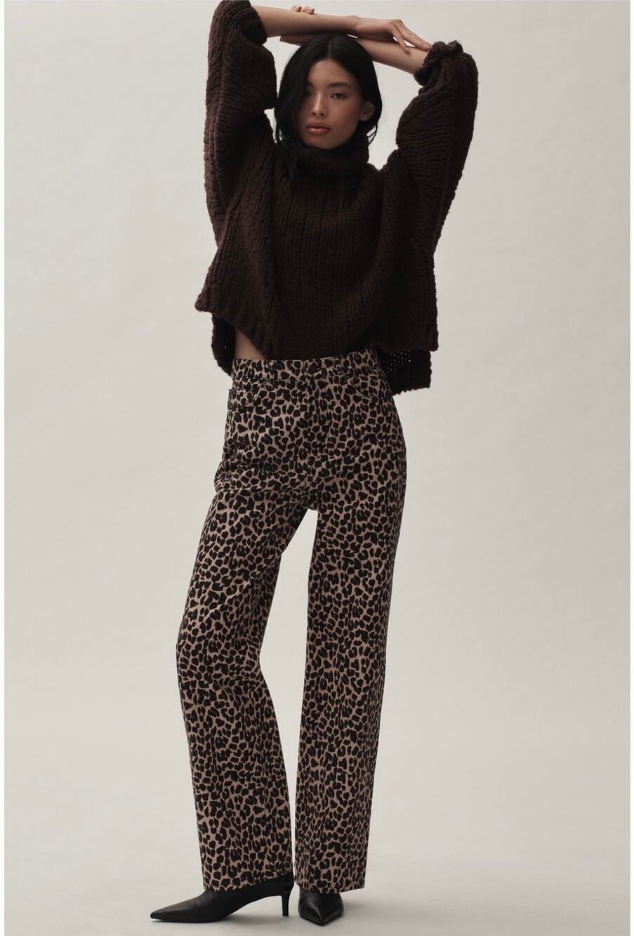 Reformation Carly High Rise Slouchy Straight Leg Leopard Print Jeans, Sz. 31